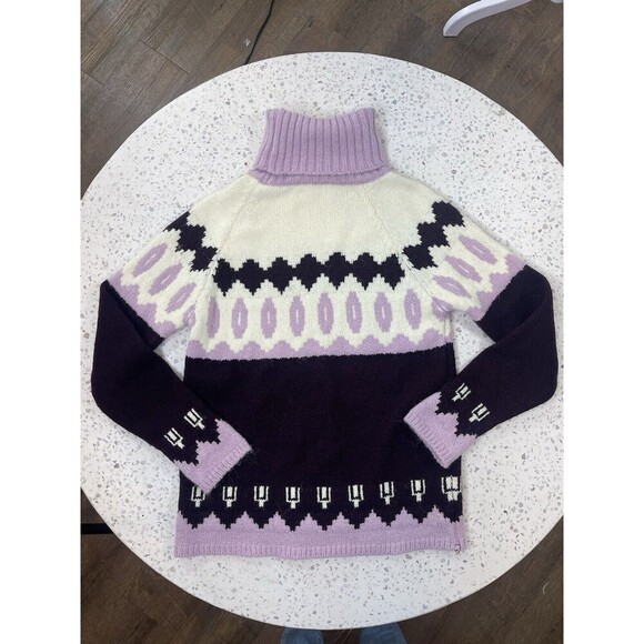 Nurum Women's Small Classic Ragg Wool Elite Sweater Fair Isle Wine Purple Aztec - Picture 4 of 9